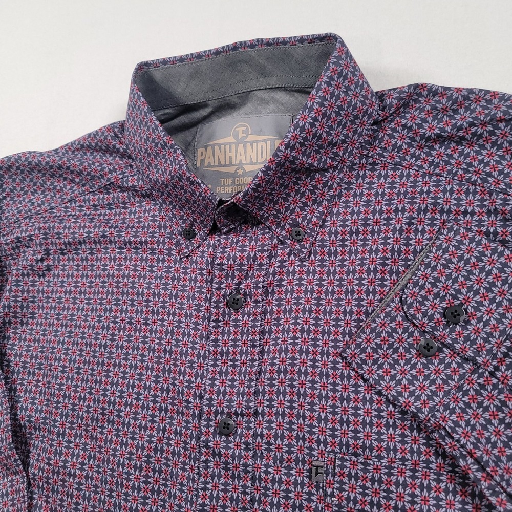 Panhandle Men Tuf Cooper Performance Shirt Large Western Geometric Stretch